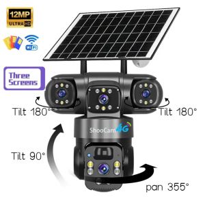T50 4G 12mp 3 lenses 3 screens wireless camera solar panel home security camera Ptz 360 motion detection webcam 4g V380