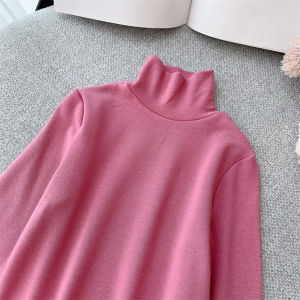 Girls Bottoming Shirt Autumn and Winter Clothes Little Girls Long-Sleeved T-shirt All-Matching Micro Velvet Lined Turtleneck Warm Long Johns Top Children Teens Tops