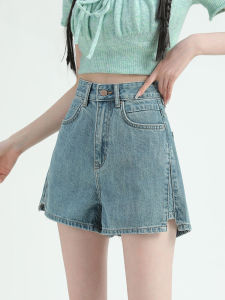 กางเกงขาสั้นผ้ายีนส์เอวสูงทรงหลวมสำหรับผู้หญิงในช่วงฤดูร้อน กางเกงขาสั้นทรงเอกระชับสัดส่วนบางๆ สำหรับสาวๆ ขนาดเล็ก กางเกงขายาวทรงเอ