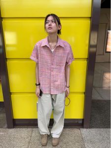 ZHUOCAN | Short Sleeve Bubble Gauze Colorful Checkered Shirt