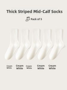 JINGCHI | Simple White Cotton Mid-Calf Womens Socks Versatile Spring Autumn Long Socks Breathable Comfortable All Season Solid Color