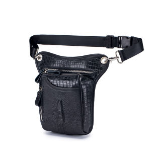 SCHLATUM Genuine Leather Men Multifunction Design Crocodile Grain Belt Pack Drop Motorcycle Fanny Waist Belt Pack Drop Leg Bag
