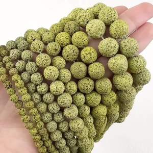 4-12mm Olive Green Lava Rock Beads Natural Volcanic Stone Round Spacer Loose Beads For Diy Jewelry Making Bracelet Necklace 15