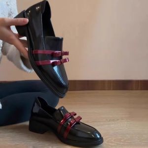 Womens Leather Pointed Toe Flats Thick Bottom Slip-On Shoes British Style Spring Autumn New Fashion Small Leather Shoes