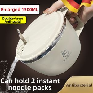 Large Capacity Stainless Steel Bowl 304 For Students With Cover Can Drain Water