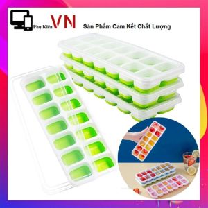 Khay Làm Đá Silicon 14 Viên Có Nắp Đậy Kháng Khuẩn Chống Mùi Tủ Lạnh - Khuôn Làm Đá Làm Thạch Silicon Chịu Nhiệt Cao Cấp - Khay Đá 14 Ô Làm Đá Thạch Kem Bảo Quản Chống Mùi Tuyệt Đối