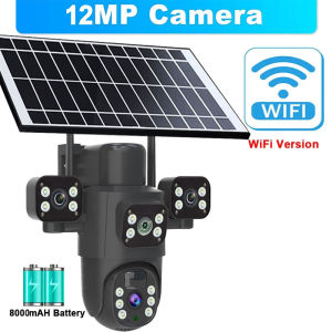 4G / WiFi Solar Camera Three Lenses Screen Outdoor 12MP 6K Low Power Battery IP Camera PIR Night Vision CCTV Security Protection