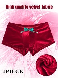 1Pc mens high-quality Christmas velvet underwear bow and bell Christmas underwear with skin friendly and smooth fabric