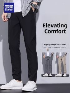 ROMON | Romon Mens Slim Fit Casual Pants Elastic Business West Pants Black Long Trousers Spring Autumn Fashion Urban Style Pocket Detail Anti-Wrinkle
