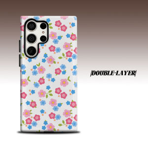 BILIBILI | white ditsy pink blue floral For Samsung Galaxy S26 S25 S24 A56 A36 Dual Layer Luxury Fashion Full Lens Protective Case