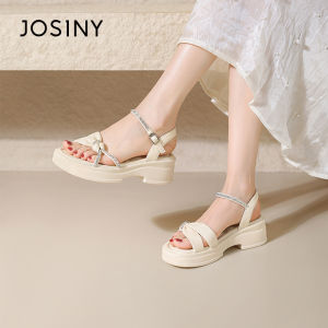 Josiny | French Style Thick Sole Strappy Sandal with Rhinestones