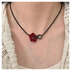 Velvet Flower Necklace & Beaded Clavicle Chain: Autumn Winter Fashion Jewelry for Women