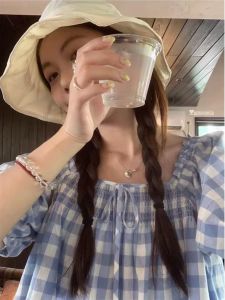 Áo Sơ Mi Cotton Lanh Rộng Rãi Tay Bồng Phong Cách Hàn Quốc Mùa Hè 2024 Cổ Vuông Màu Trơn Tay Ngắn Thường Ngày