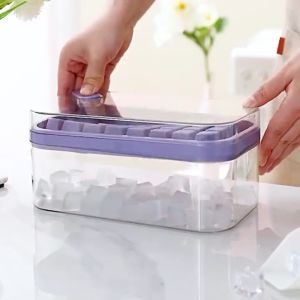 64 Grid Ice Cube Maker Mould Ice Cube Tray With Top Cover Ice Maker Bekas Ais Silikon Dulang Ais Dengan Penutup 制冰盒 冰格模具