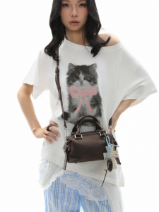 JANDRESS | Suede Brown Cross-Decoration Boston Bag