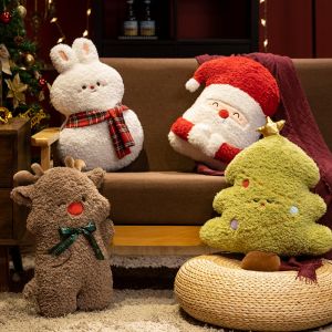 Cute Christmas Plush Toy Pillow Santa Claus Elk Soft Doll Pillow Christmas Decoration Christmas Gift