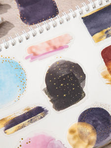 Dream Rhythm Gradient Watercolor PET Stickers Vintage Gold Foil Cutting Handmade Scrapbooking Decorations DIY Basic INS Style