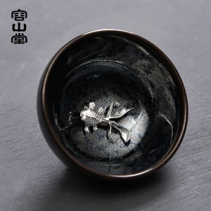 RongShanTang GuDe Silver Embedded Ceramic Tea Cup Thickened Drinking Cup Personal Single Cup Starry Sky TianMu Design