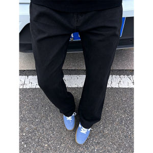 OUMULONG | Ice Blue Lightning Pattern Straight Flared Jeans Summer Thin Men Pants