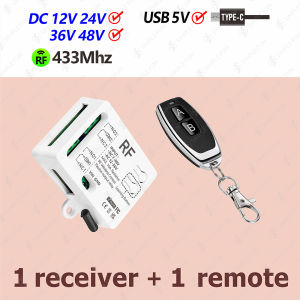 WenQia Wireless Remote Control Switch 433MHz 12V 24V 36V 48V Type-C 5V 2 CH Relay Module for Light/LED/Motor/Pump/Garage Door Pulse