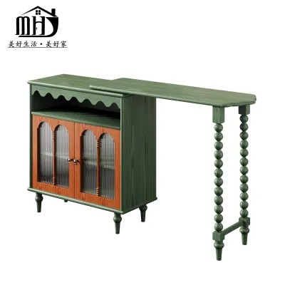 Retro French Style Wooden Bar Console Island Table With Extension And Dining Cabinet