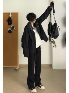 Black Slim Fit American Style Jeans Mens Straight Leg Casual Long Pants Xock Micro Flared Denim Jeans Youth Popular Jeans