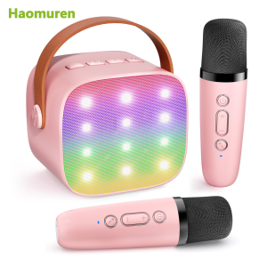 Haomuren Wireless Karaoke Speaker With 2 Distortion Microphones Portable Bluetooth Karaoke Machine For Children Gifts
