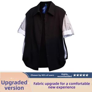 Double Layered Ice Silk Short Sleeve Shirt for Men Summer Stylish and Cool Black