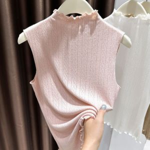 เสื้อกั๊กแขนกุดคอตั้งครึ่งตัวสำหรับผู้หญิงไซส์ใหญ่ เสื้อเชิ้ตทรงเข้ารูป เสื้อสเวตเตอร์ทรงหูฉลาม ทรงเข้ารูป เสื้อเชิ้ตสไตล์เกาหลี