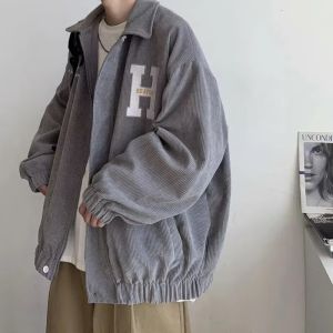 Mens Corduroy Jacket Spring Autumn New Vintage Baseball Uniform Trendy American High Street Style Warm Outerwear Coat