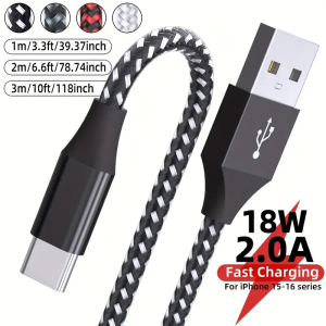 FourColors Nylon weaving USB A to USB C Cable Fast charging Type C charging Cable suitable for iPhone 16 15 Pro Max Plus SamSung