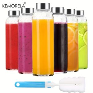 KEMORELA 3/4/6PCS Clear Glass Bottles with Lids 530ML Reusable Glass Water Bottles with Stainless Steel Cap for Juice Milk Tea