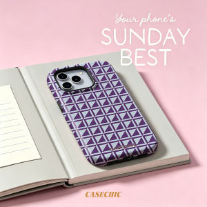 Potdemiel | Lilac Split Square Geo For Case For iPhone 17 16 15 Pro Max TPU Anti-Scratch Outer Shell Raised Screen CaseChic