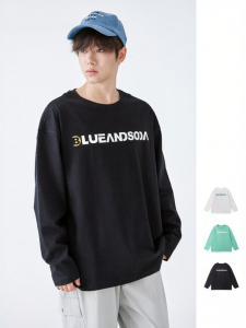 LANQISHUI | New Student Youth Cotton Letter Color Contrast Loose Long Sleeve T-Shirt