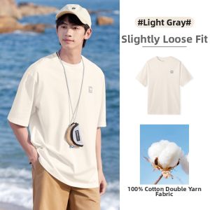 CAMEL | Heavyweight Loose Cotton Short Sleeve Round Collar Pure Color Mens T-Shirt