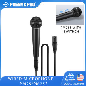 Phenyx Pro PM-25/25S Wired Dynamic Vocal Microphone Professional Handheld Cardioid Mic with XLR Cable Clip Bag for Karaoke Singing Stage Studio