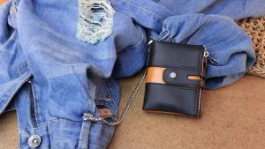 HUMERPAUL Genuine Leather Mens Wallet Fashion Quality Travel Purse Rfid Protect Credit Card Holder Wollst for Men with Chain
