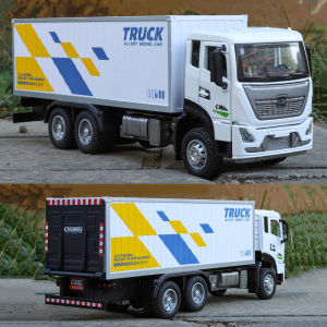 1:32 Container Transport Truck Alloy Car Diecast Toy Model Doors Opened Sound Light Pull Back Vehice Childrens Puzzle Toys Gift