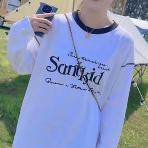 New Arrival Pure Cotton Embroidered Letter Long Sleeve T-Shirt American Style Loose Fit Casual Shirt Mid-Length Sleeveless