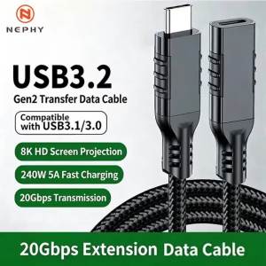 20Gbps USB C Extension Cable Male to Female 240W 8K Video Cord for iPhone 15 16 Pro MacBook Pro Samsung Xiaomi PC Laptop U Disk