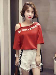 เสื้อยืดแขนสั้นผู้หญิง 2024 ใหม่ ชุดชั้นในพิมพ์ลายไหล่ เสื้อชั้นในพิมพ์ลาย แขนสั้น ผ้าฝ้ายผสมโพลีเอสเตอร์ ฤดูร้อน