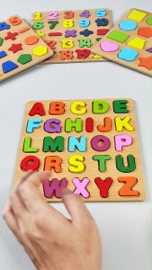 MKS Mainan Puzzle Kayu Edukasi 3D Huruf Angka Alphabet Bentuk Mainan Anak Wooden Puzzle MK102