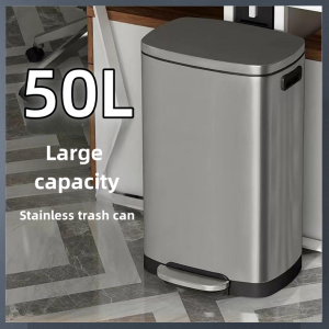 30L Commercial 50l stainless kitchen trash can with cover big size outdoor metal square trash bin with pedal for room bathroom office garbage bin
