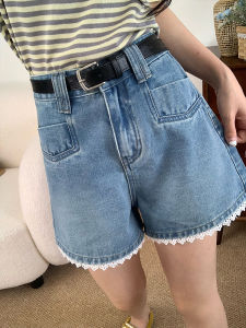 QIANCHANGNAAI | Lace Trimmed Denim Hot Pants Summer New Style Plus Size High Waist Pear Shape Friendly