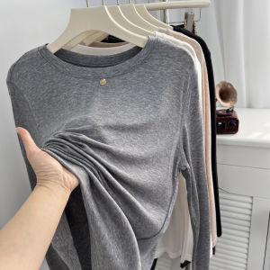 Soft Lyocell Thin T-shirt Womens Long-Sleeved Spring and Summer Loose round Neck Sun Protection Pullover Knitted Top Bottoming Shirt