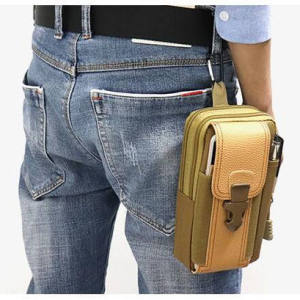 กระเป๋าคาดเอวใส่โทรศัพท์แบบลำลองสำหรับผู้ชาย ผ้าอ็อกซ์ฟอร์ด หนัง PU กระเป๋าใส่โทรศัพท์มือถือสำหรับเล่นกีฬากลางแจ้งพร้อมหัวเข็มขัดสำหรับปีนเขา