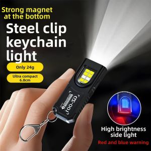 Portable Mini Strong Light Rechargeable Magnetic Multi-function Keychain Flashlight