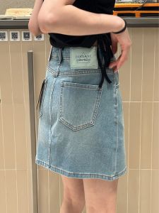 Daiclaire Blue Denim Mini Skirt Womens High Waist A-Line Skirt Spring Summer New Style Korean Style Commute Pocket Design Cotton Blend