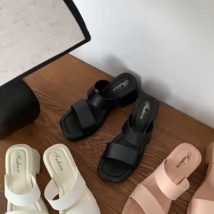 BRONSKI Classy Trendy Sandals for Women Double Strap High Heels Summer Party Slippers Walking #05
