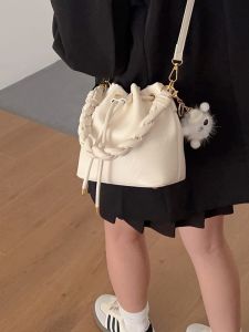 Fashionable Versatile Womens Bucket Bag Handbag Shoulder Crossbody Bag Soft PU Leather Magnetic Buckle Closure Leisure Style